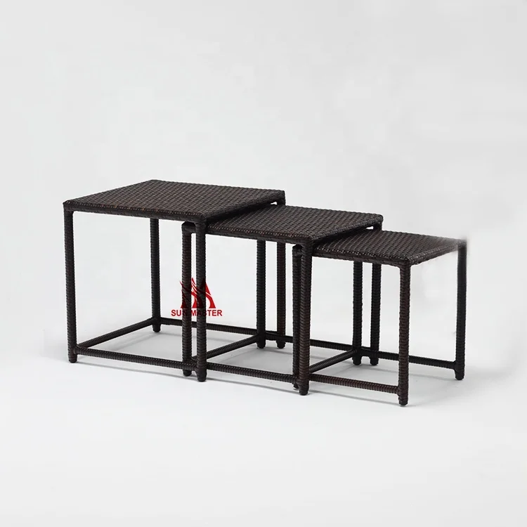 In Stock Factory Discount Price 3-Piece Rattan Wicker Steel CoffeeTable Set Cheap Garden Outdoor Terrace Side Tabe Furniture