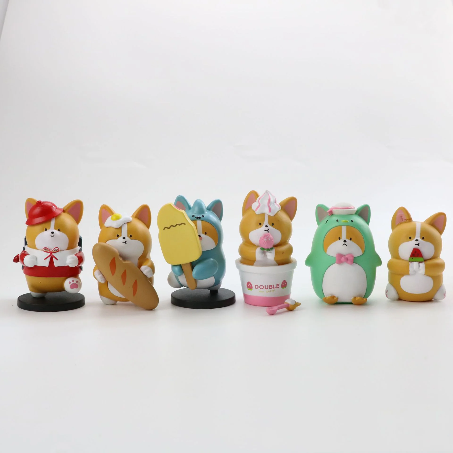 6PCS Corgi Dog Toy Food Gourmet Ice Cream Bread Backpack Shape Hand-Made Capsule Doll Ornaments Home Decoration Chidren Gift