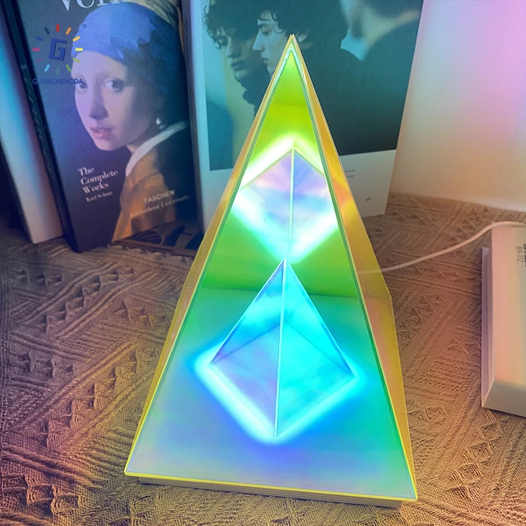 New Arrival Creative Magic Led Cone Light Infinity Pyramid Acrylic Usb Table Lamp