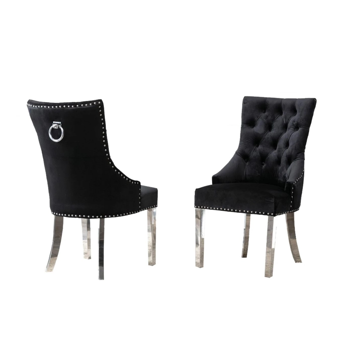 
Chairs dining luxury set for furniture Metal stainless steel velvet black tufted Fabric restaurant dining chair 