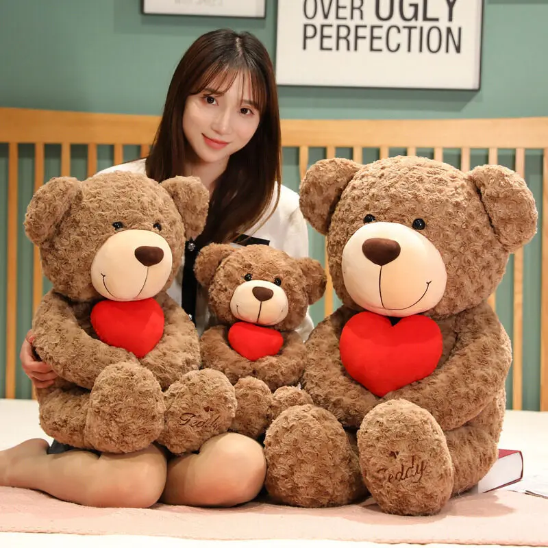2024 Valentines Day Gift Stuffed Animal Brown Teddy Bear Heart Squish Plush Toy Mega Size Bear Toy For Valentines Gift
