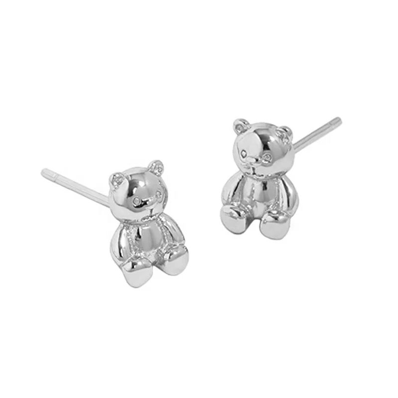 Fine Jewelry Waterproof 925 Silver Jewelry Cute Bear Earring Gold Vermeil Sterling Silver Hypoallergenic Stud Earrings For Girls