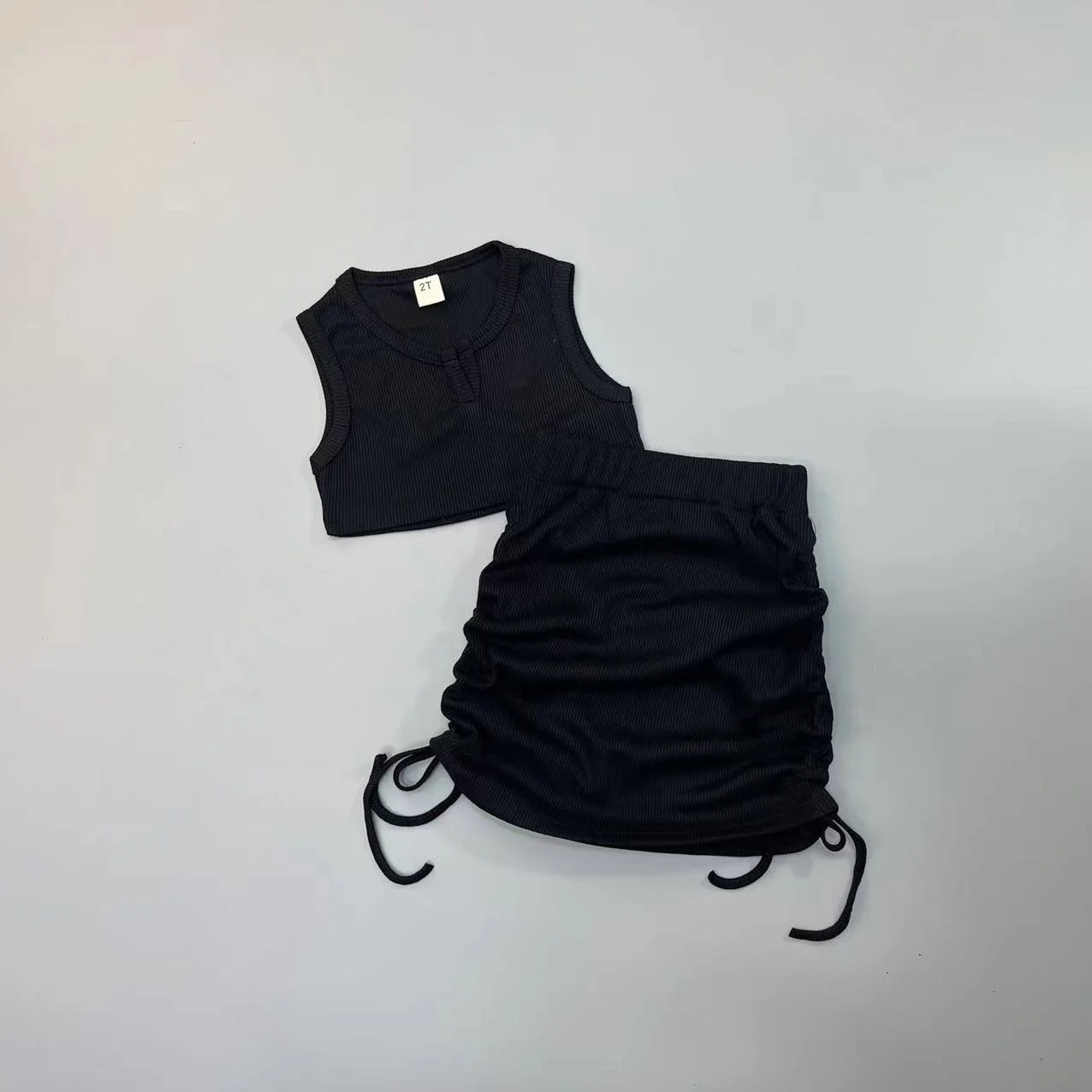 2023 летний детский комплект из двух предметов для девочек Детский комплект без рукавов Детский модный вязанный милый комплект одежды для девочек