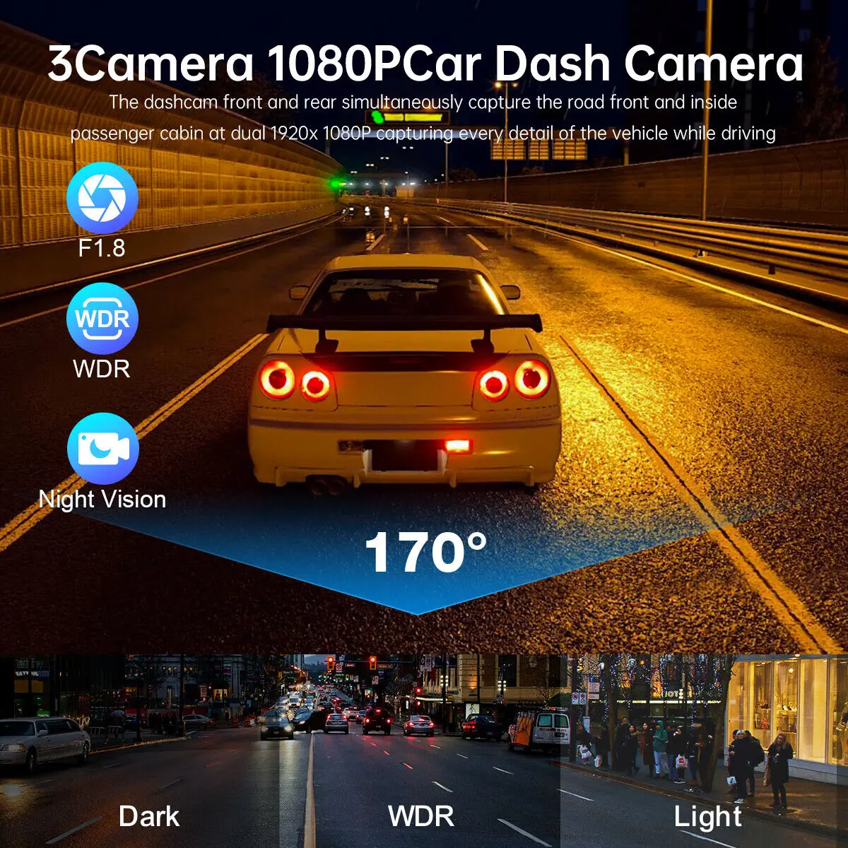 IPS screen Car Dash Cam 1080PBuilt in DVR Recorder Dashcam With WiFi G-Sensor Loop Recording Parking Monitoring dash Camera