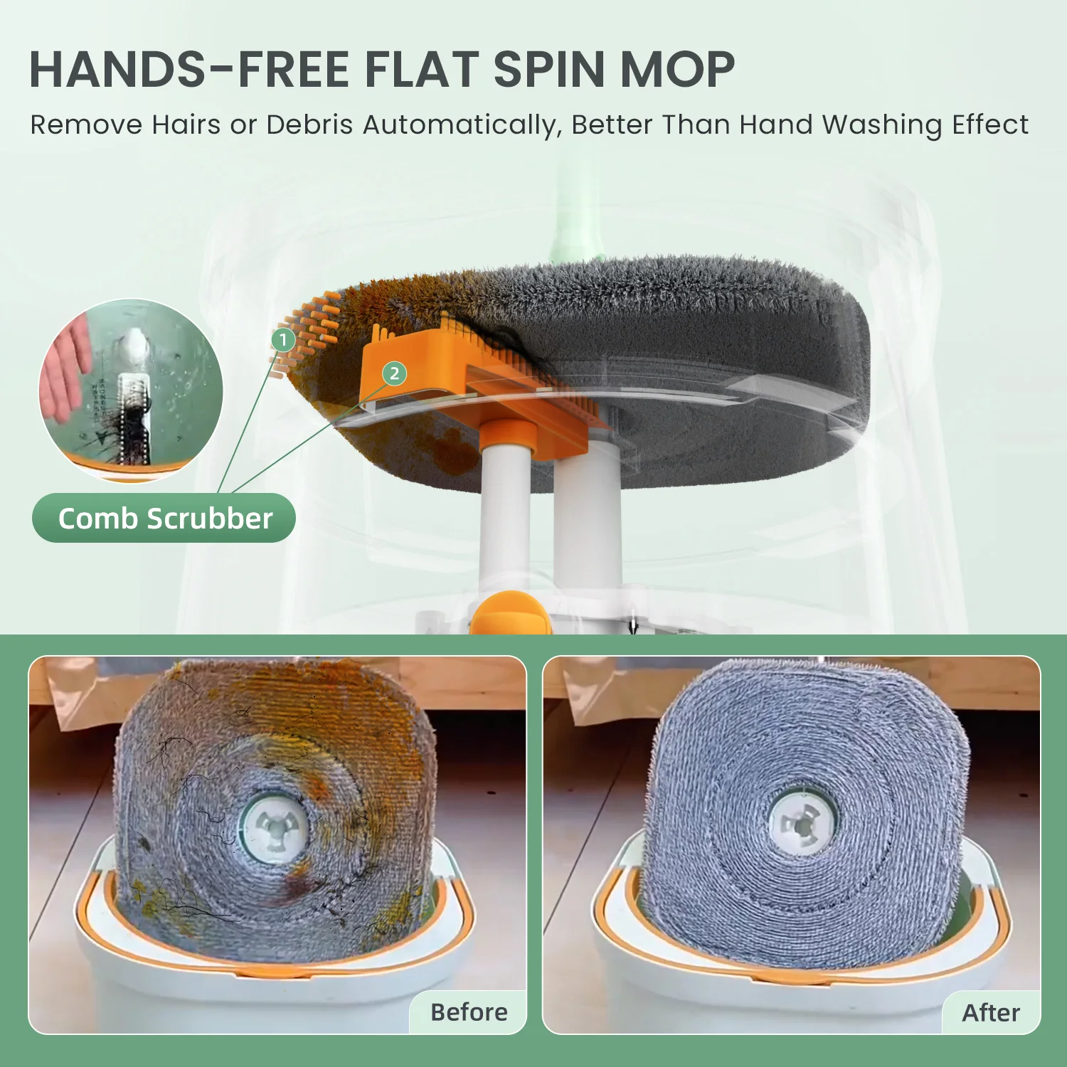 Homettler CoolMop Hot-selling Clean Water Flat Spin Mop Hands-free Mop Revome All Floor Hairs Self-Cleaning Without Hand Wash