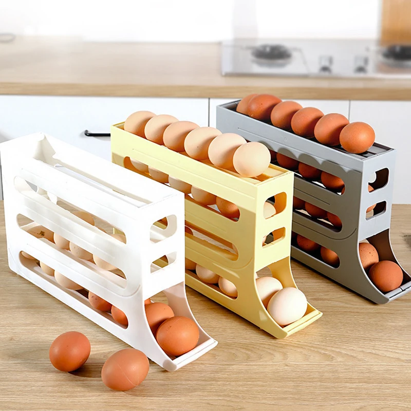 Wholesale Egg Storage 4 Layers Four Tiered Slide Type Kitchen Refrigerator Egg Organizer Container Storage Rack Egg Storage Box