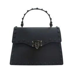 Rivet fashion designer transparent shoulder lady purse PVC jelly bag trendy color handbags for women