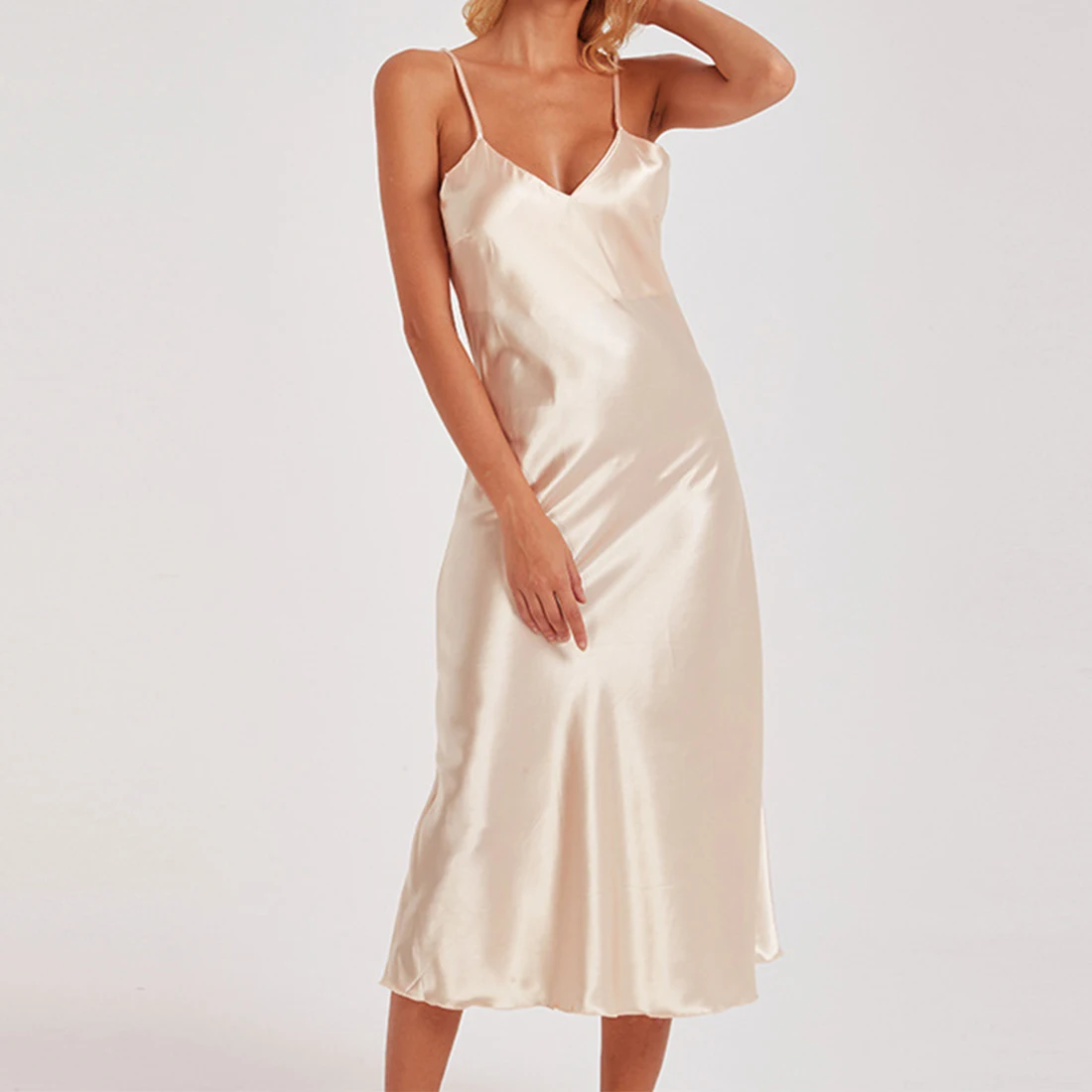 Wholesale Nightgowns Long Night Skirt Pink Silk Satin Sexy Night Dresses for Woman