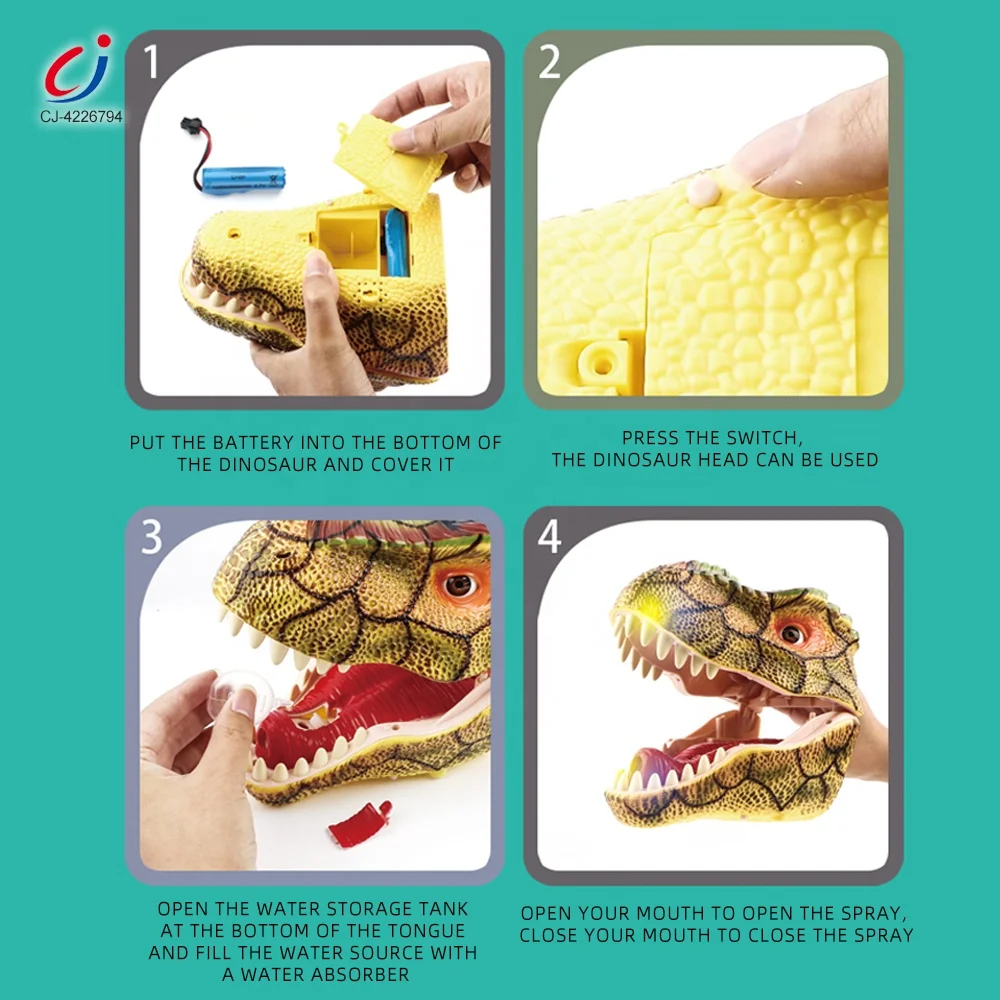 Chengji kids role playing game interactive toys electric realistic spray dinosaur hand puppet with light and sound