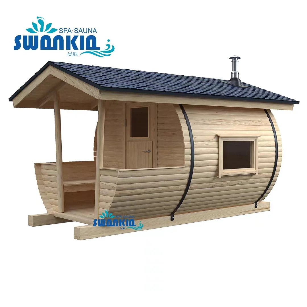 Factory prices Red Cedar 4-6 Person Outdoor Barrel Sauna cabin With Harvia Sauna Heater