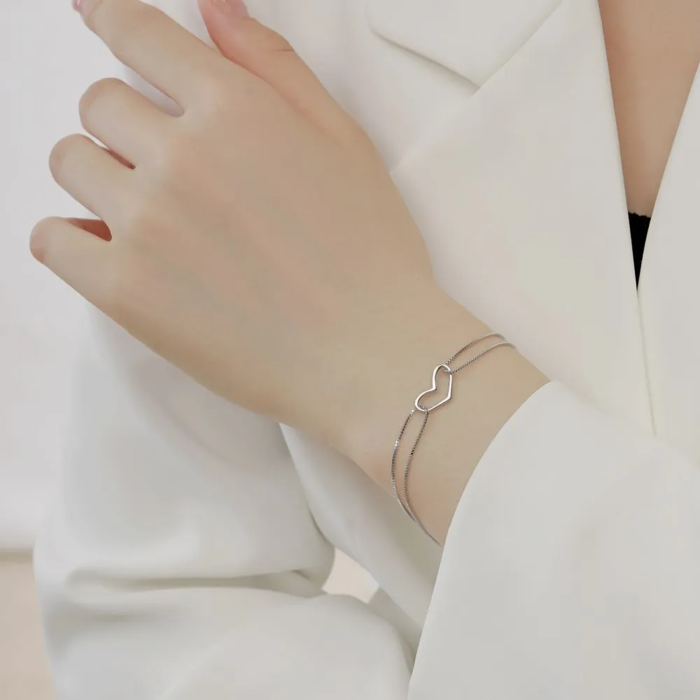 Dylam Women Bracelets 925 Sterling Silver Infinity Heart Rhodium Plated Adjustable Bracelet Best Gifts for Women Girls