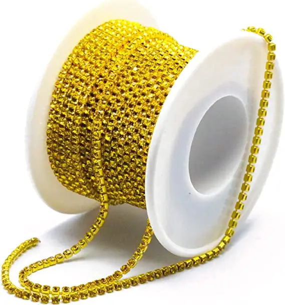 Rhinestone Ribbon Lemon Crystal Diamond Ribbon Rhinestones Tape Trimming Wedding Party Decoration Sequins Chain Cup Rhinestones