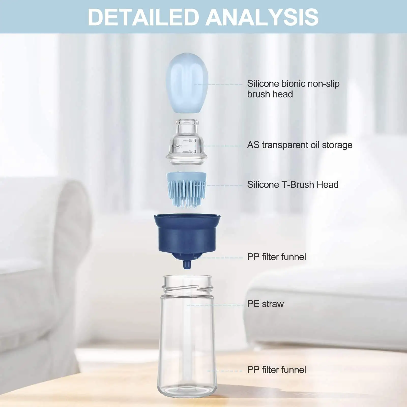 2 IN 1 Oil Spray Bottle Glass Olive Oil Dispenser with Silicone Basting Brush for Cooking Frying Kitchen Vinegar BBQ