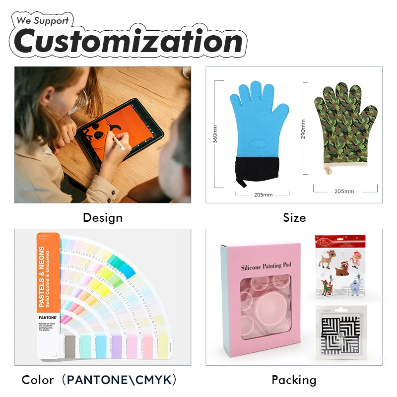 Kitchen Baking silicone gloves manufacturer Silicone And Cotton Heat Resistant Hand Cover Thickened Silicone Oven Mitt