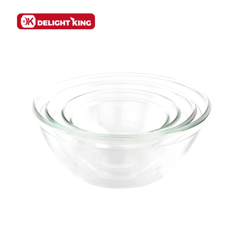 glass serving bowl 5pcs set Nested glass mixing bowl set oven safe glass salad bowl with lid