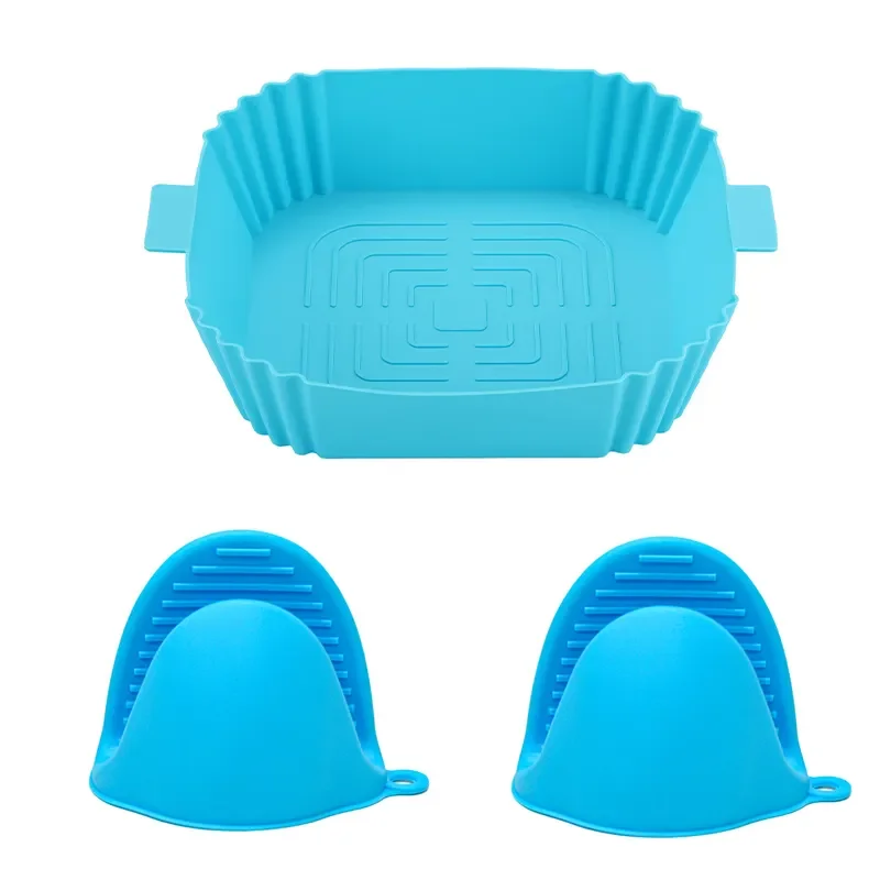 Square reusable silicone air fryer accessories silicone pot basket liner silicone baking pan for air fryer with air circulation