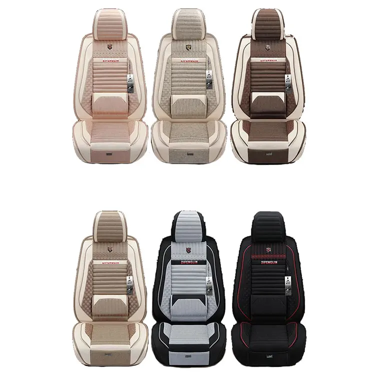Luxury Universal Leather Linen Auto Car Seat Cover Full Seat Cover Cushion