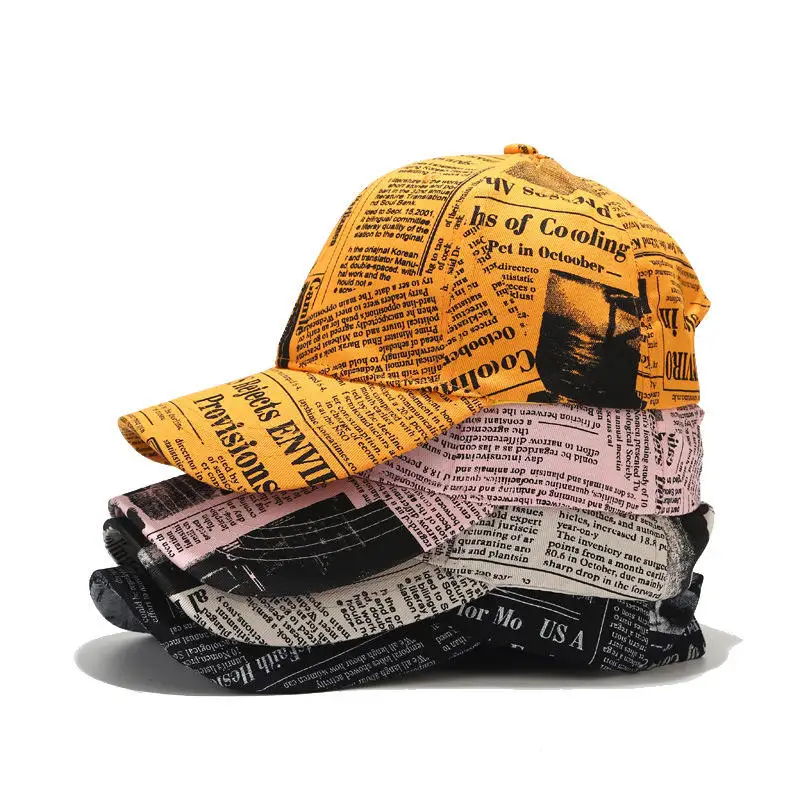 Newspaper Printing Cap Wholesale Man Custom Baseball Sports Caps with Logo