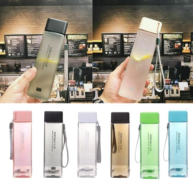 Bpa Free 450ml acrylic reusable milk carton square plastic water bottles with custom logo juice plastic cups with lid