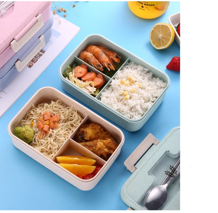 
Wheat straw Plastic material Keep warm lunch box set Leakproof Microwave kids lunch box bento 