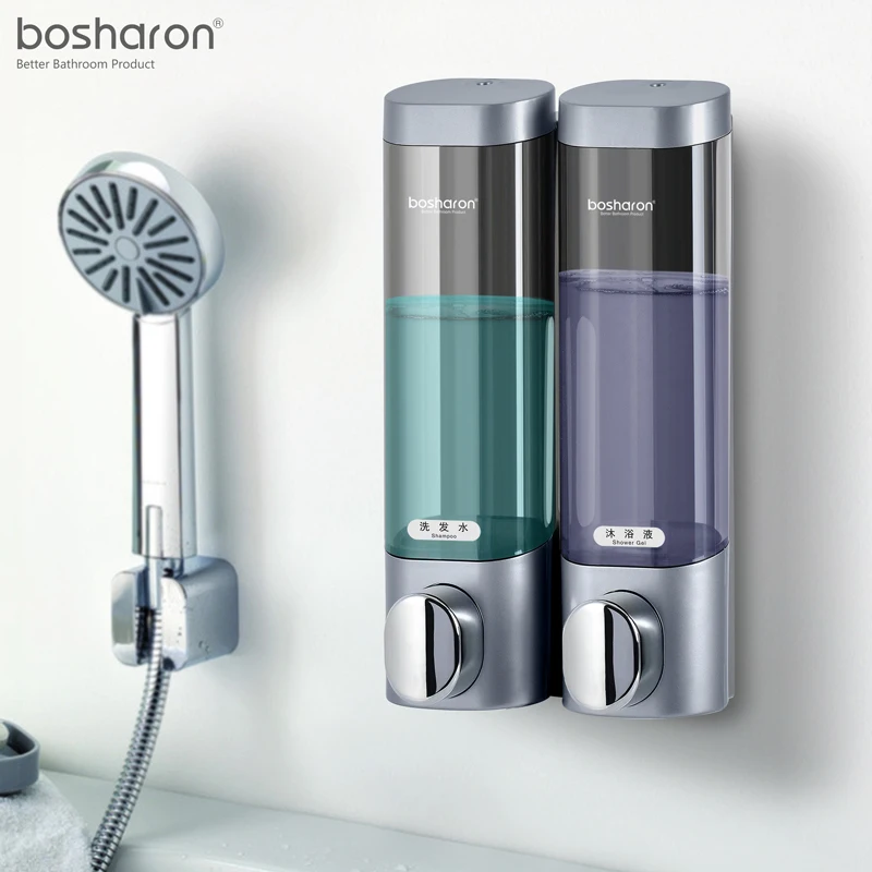 Bosharon Hotel bathroom washroom double soap dispenser Wall Mount Shower Pump hand Shampoo Soap Dispensers shampoo dispenser