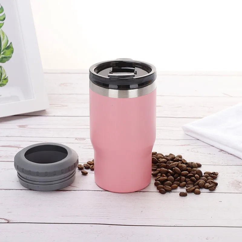 14oz stainless steel beer mug can cooler for summer cola wine keep cool with opener steel vacuum insulated 2 lids can cooler