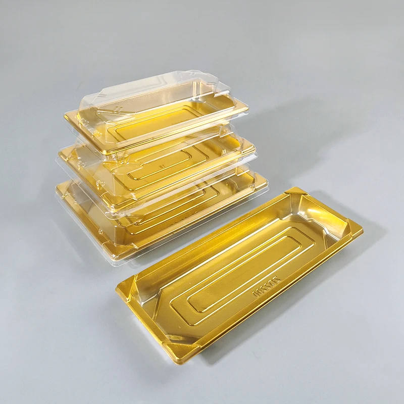 Factory special offer Disposable Plastic golden Sushi Tray With Anti-fog Transparent Lid Customized Printed togo food container