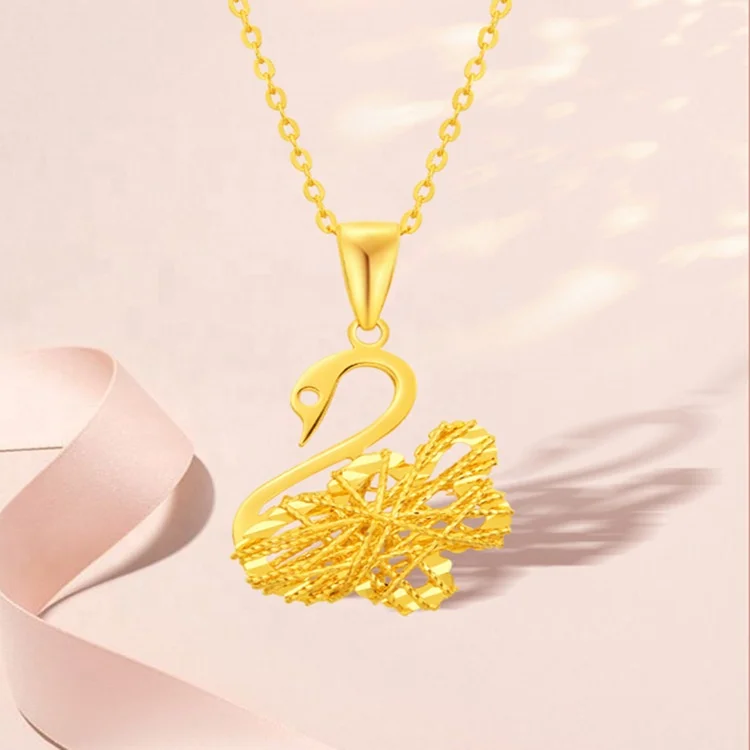 Xinfly Au750 Jewelry 18k Solid Pure Gold Yellow Gold Animal Swan Charms Pendants Necklace