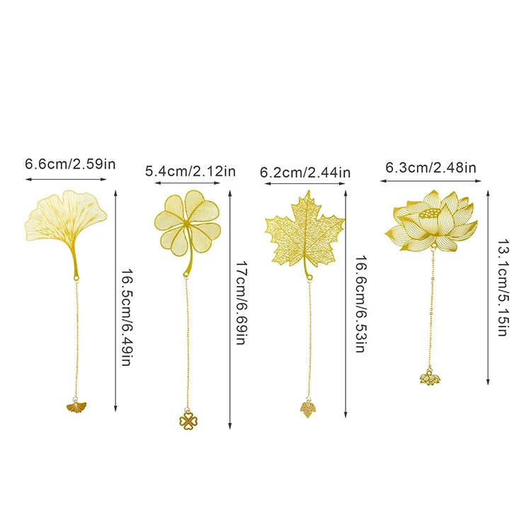 Promotional High Quality Metal Brass Or Zinc Alloy 24k Gold Plating Engraved Logo Hollowout Leaf Metal Bookmark