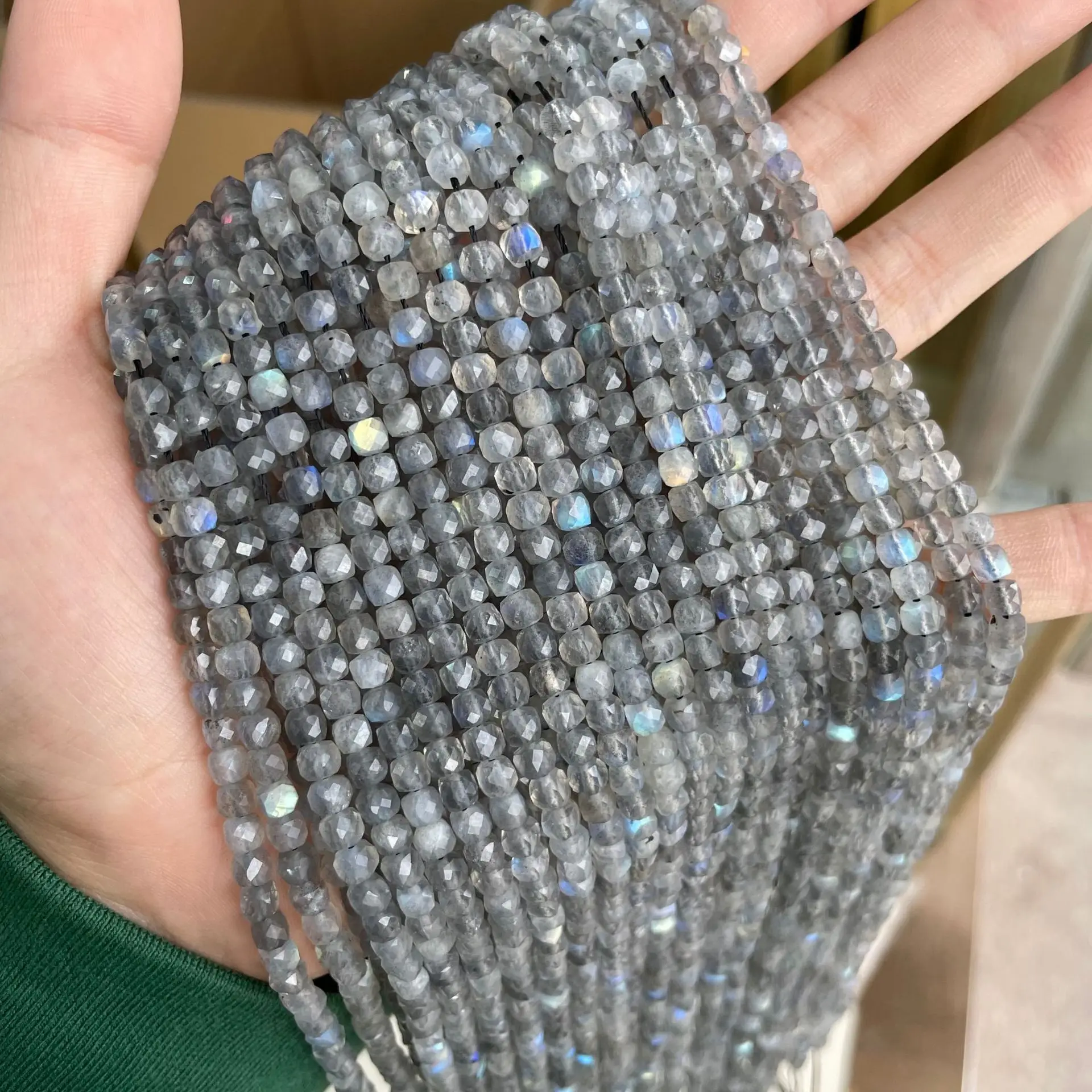 Natural Labradorite Faceted Square Beads 4X4mm Amethyst Morganite Amazonite Healing Gemstone Beads For Jewelry Making