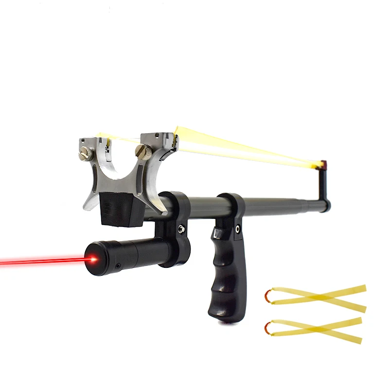 Straight Rod High Precision Telescopic High Power Red Laser Flat Rubber Band Stainless Steel Outdoor Hunting Catapult Slingshot