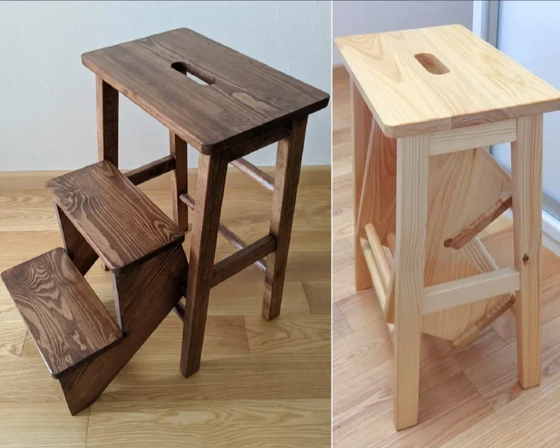 Kitchen and Living Room Space Saving 3 in 1 Stool Wooden Kitchen Helper Step Stool 3 Step Folding Ladder Stool