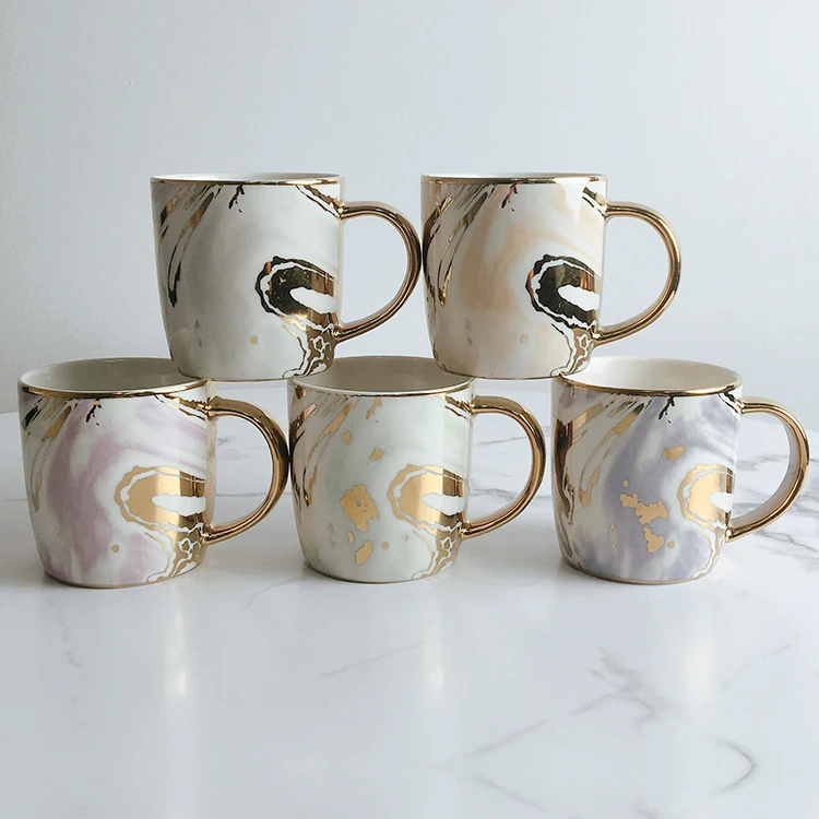 Nordic ceramic coffee mug gold handle ceramic cup custom logo