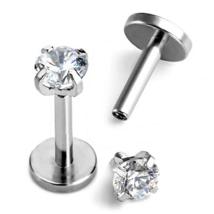 Yeach 16G ASTM F136 G23 titanium prong setting internal threaded labret ring surgical stainless steel body piercing jewelry