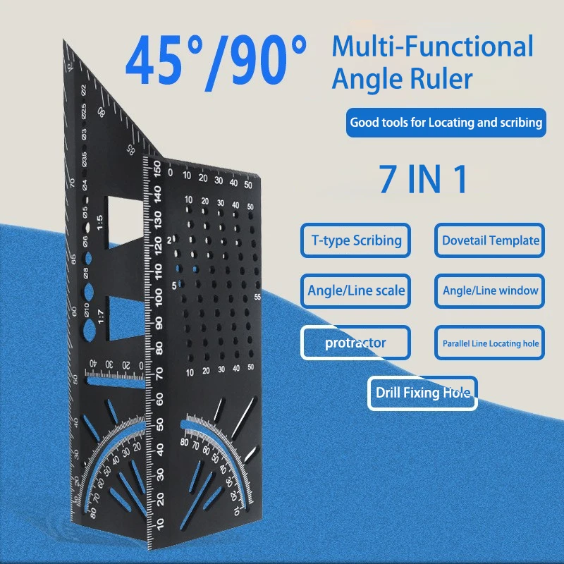 Custom 45 90 T Angle Measuring Tool Crafts Woodworking Aluminium Straight Ruler