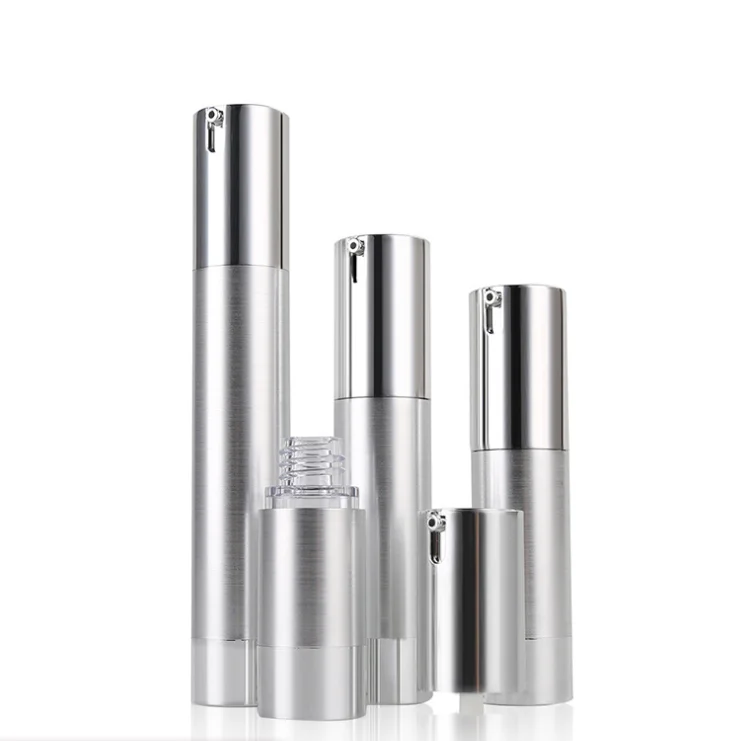 
Customized 15ml 20ml 30ml Recycled Plastic Cosmetic Packaging Airless Pump Bottle Whole Silver Body and Silver Pump Caps 