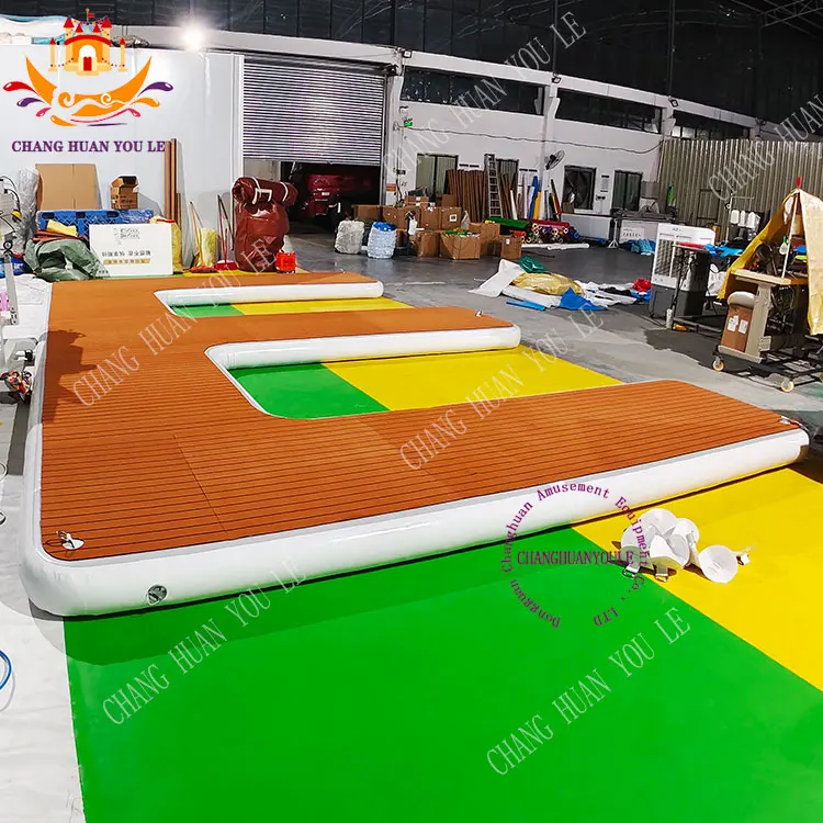 w-type Heavy-duty Double Wall Fabric Inflatable Inflatable for Dock Yacht Motor Boat Jet Ski Pontoon Dock With Teak Eva Pad