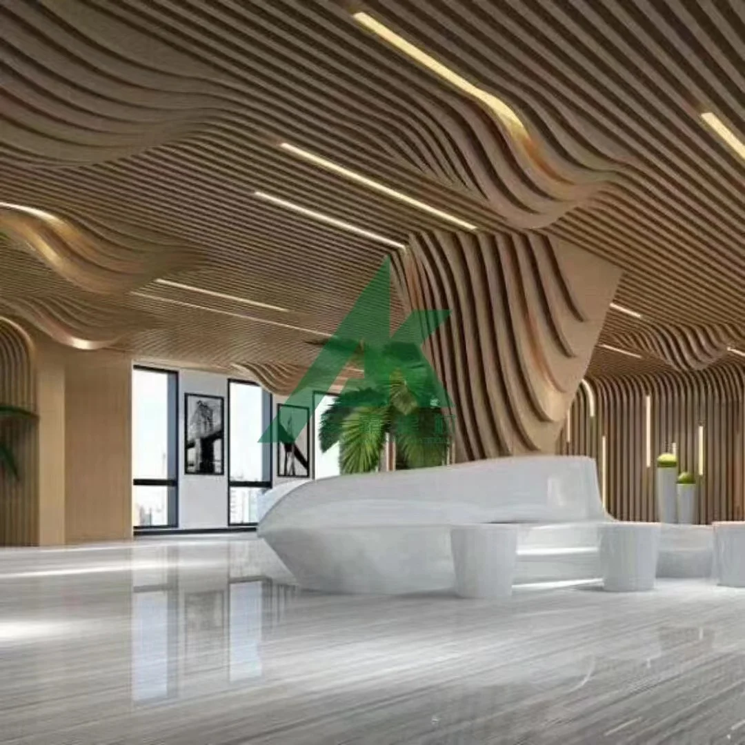 High-end Hotel Lobby Hall Facade Decoration Panels 3D Curved Wave Customized Aluminum Ceiling