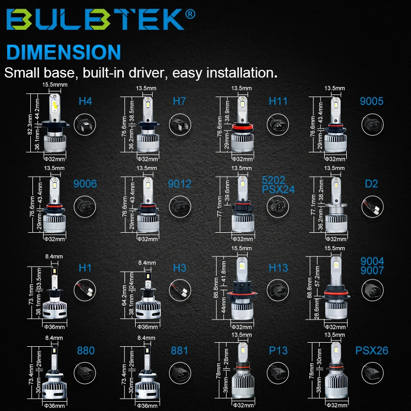 BULBTEK X9 H4 Factory supply car led headlight bulbs h4 small size auto light bulbs H4 high power car headlight bulbs