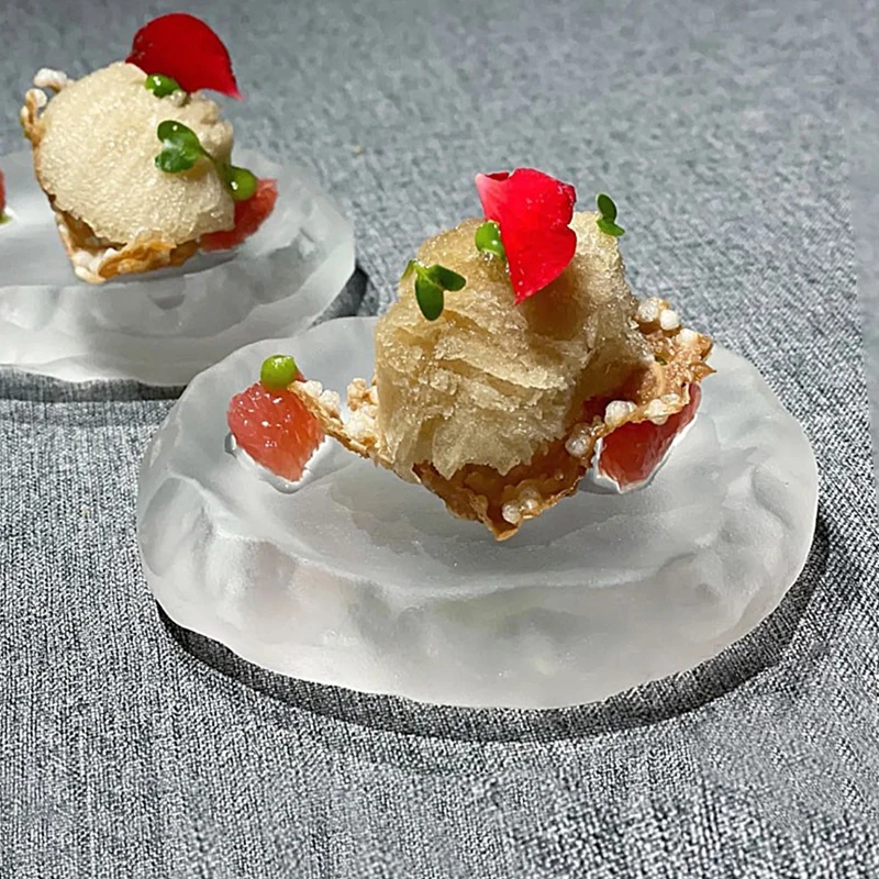 Molecular cuisine tableware caviar plate Western dessert glass plate Clear solid color frosted glass plate
