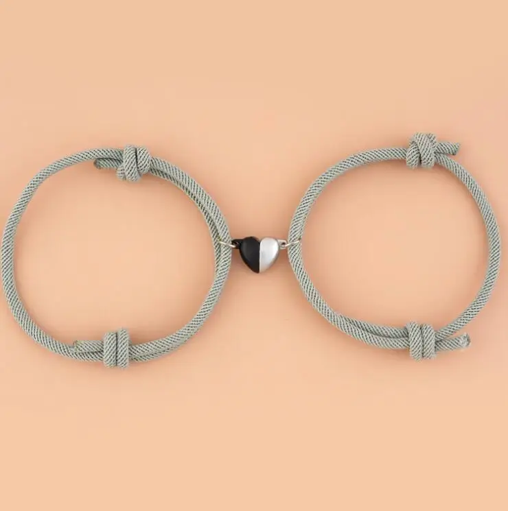 Fashion Fashion Simple Black and White Heart-shaped Magnetic Buckle Knit Lovers Bracelet Bestie Bracelet Adjustable