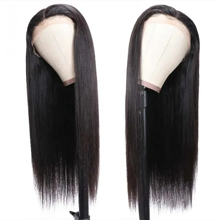 wholesale cuticle aligned raw hair glueless hd lace frontal wigs, Transparent Straight  curly wave 134 Lace Part Wig
