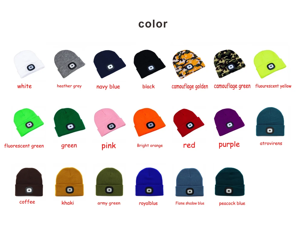 Logo Customized Embroidered 4 Led Lighted Running Hat Beanie Headlamps Outdoor Winter Led Light Hat Button Battery