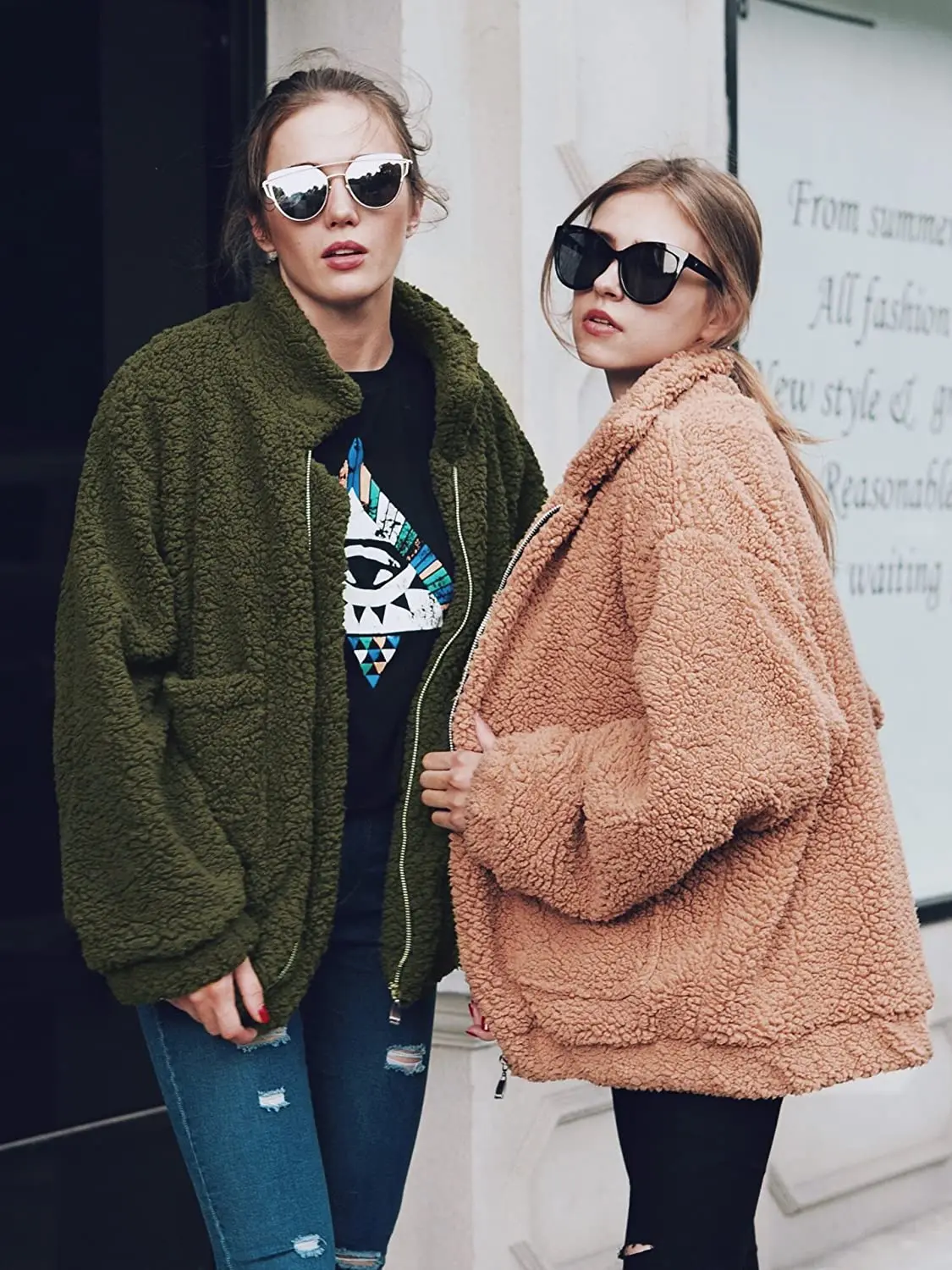 Женская модная одежда с длинными рукавами, с отложным воротником на молнии из искусственного флиса на осень куртка из овечьей шерсти с длинным ворсом, пальто свободного кроя куртка на теплую зиму