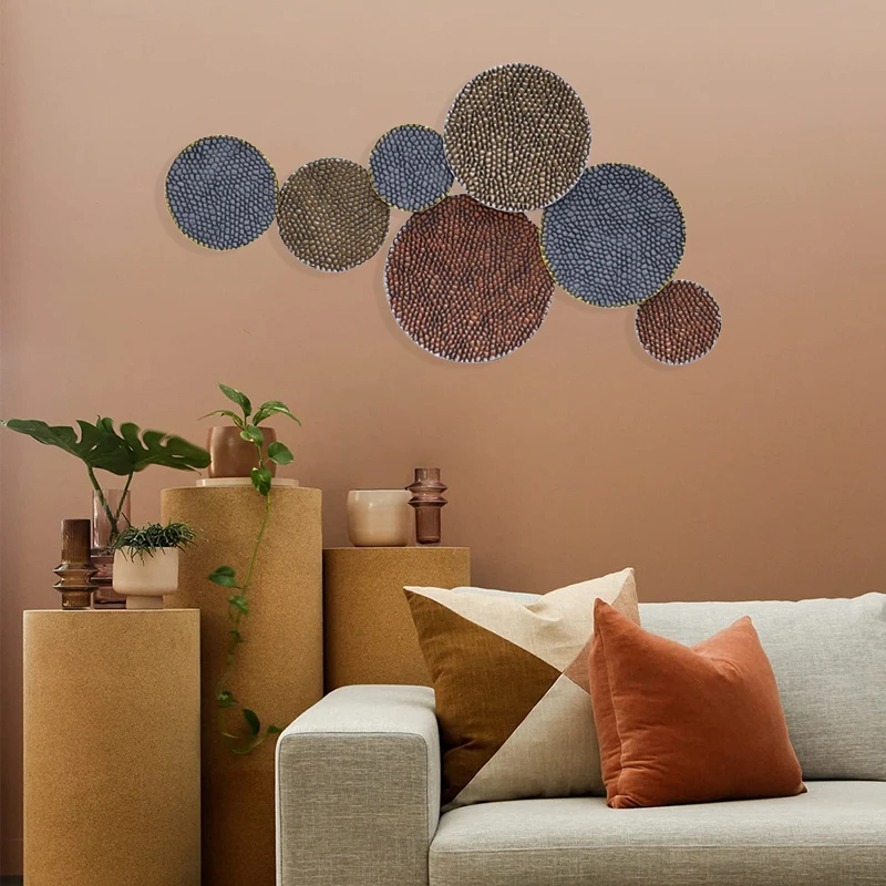 MR 3D Luxury Metal Wall Art Decor Retro Round Lotus Leaf Wall Sculptures Hanging for Home Decorations