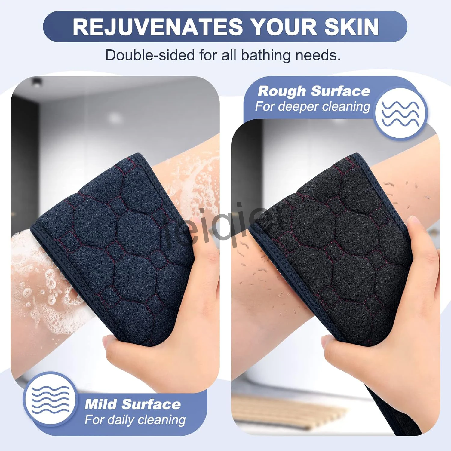 Custom Logo Exfoliating Back Scrubber with Handles Double-Sided Back Exfoliator Body Scrub Towel Exfoliating Washcloth