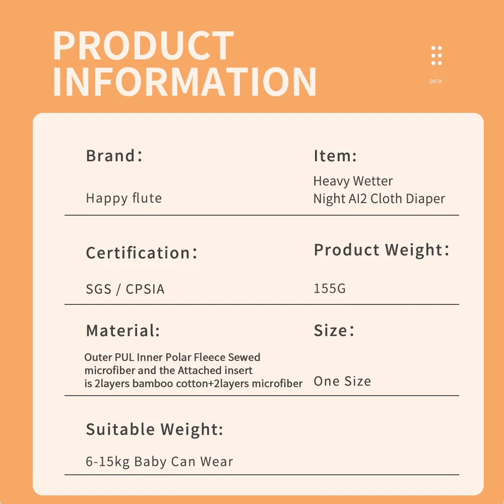 Happy Flute Baby Reusable Diaper Washable Baby Nappies ai2 Ecological Diaper Cloth Diaper For 3-15Kg Baby