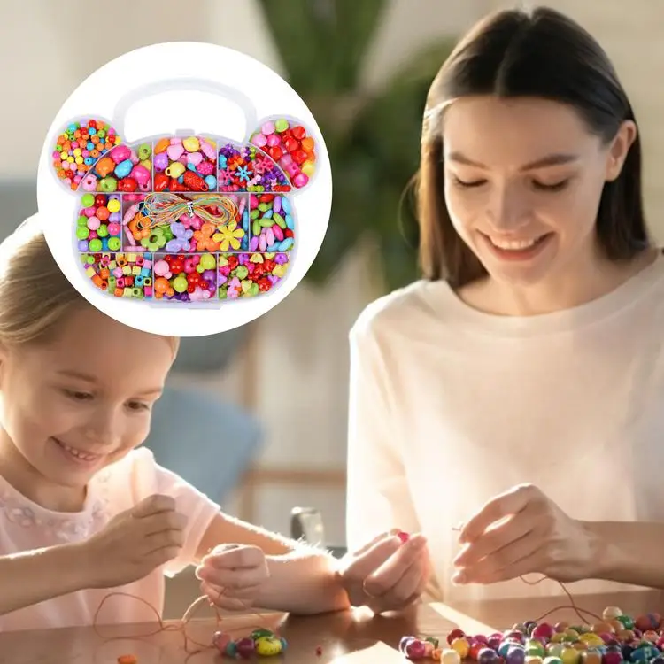 
DIY Bracelet Charm Bead Kit Girl Educational Bracelet Making Set Bear Head Children Beaded Toy DIY Handmade Girl Wear Necklace 