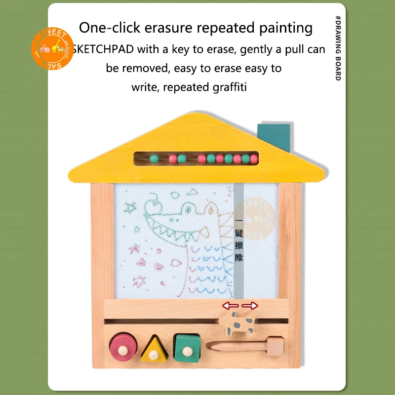 Wooden Drawing Board Writing Coloring Erasable Cartoon Household Multifunction Toy For Early Educational and Distant Learning