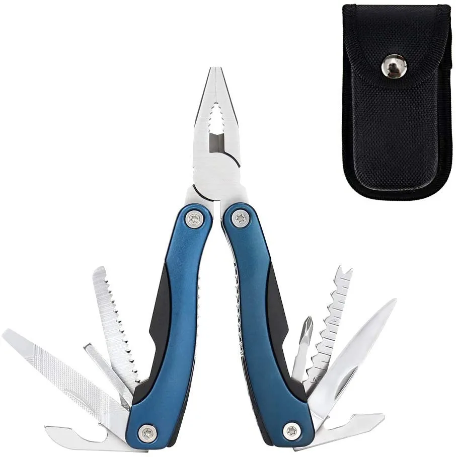 
Multitool Pocket Knife Camping Tool Fishing Pliers 14 in 1 Knife Screwdriver Bottle Opener Saw Durable Sheath Unique Gifts 